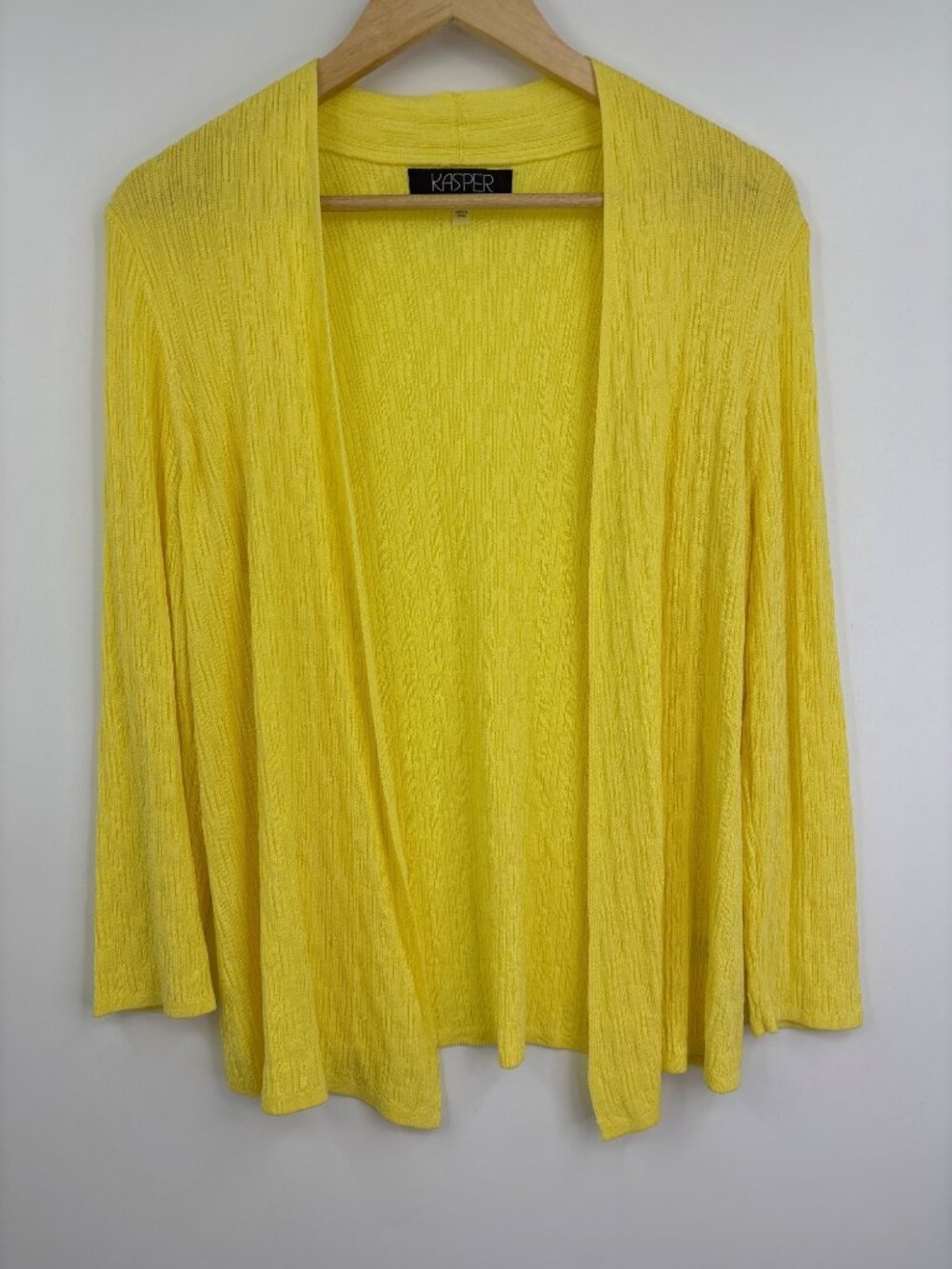 Kasper Light Weight Sweater Cardigan Open Front Yellow Size Medium